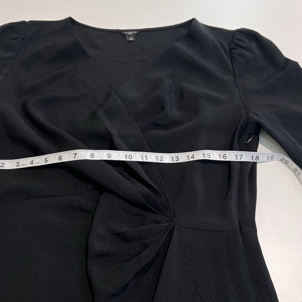 Ann Taylor V-neck Short Sleeve Silk Dress Draped Detailed Waist 14 Black Party - Picture 4 of 6